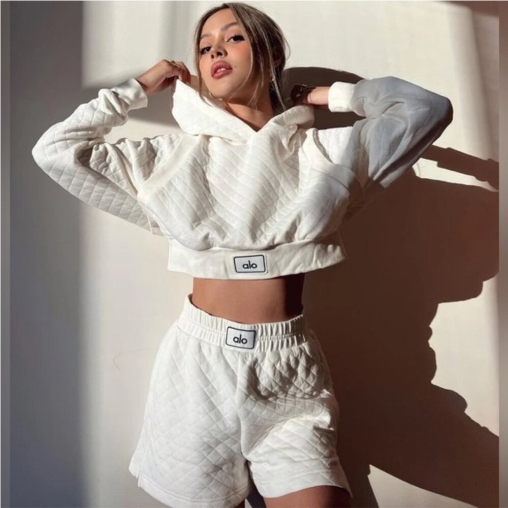 ALO Yoga White Quilted Arena Boxing Shorts